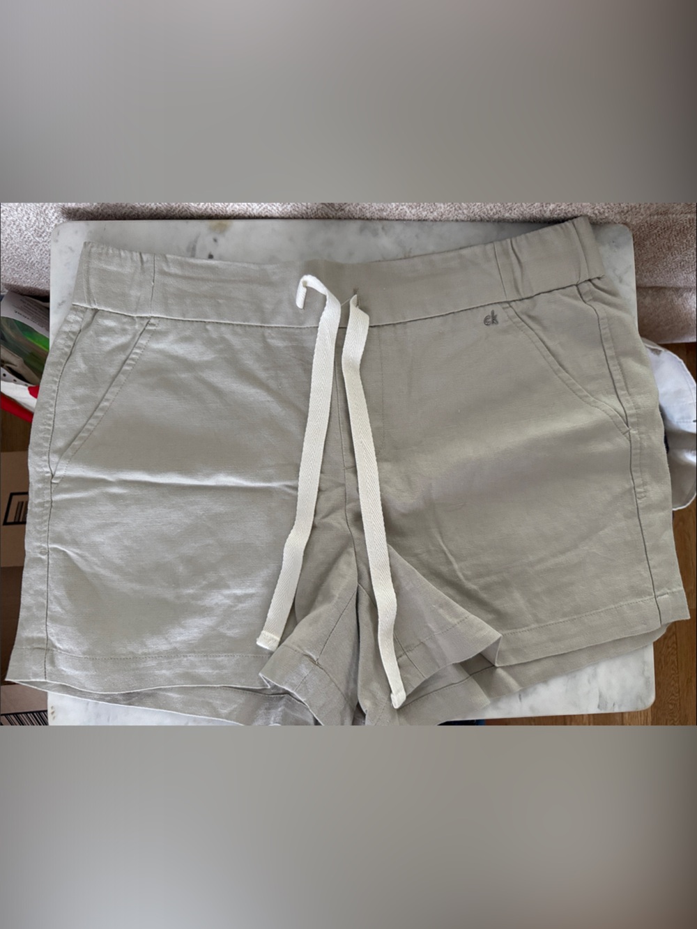 Calvin Klein Women's Light Khaki Drawstring Linen-Blend Shorts